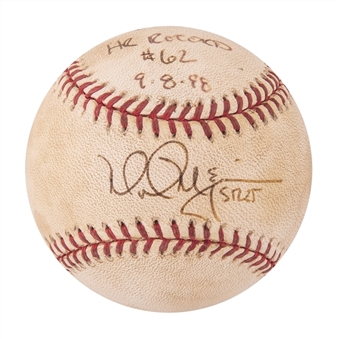 1998 Mark McGwire Signed & Game Used ONL Coleman Baseball With "HR RECORD #62 9-8-98" Inscription & Ticket Stub (PSA/DNA & Player Authenticated)